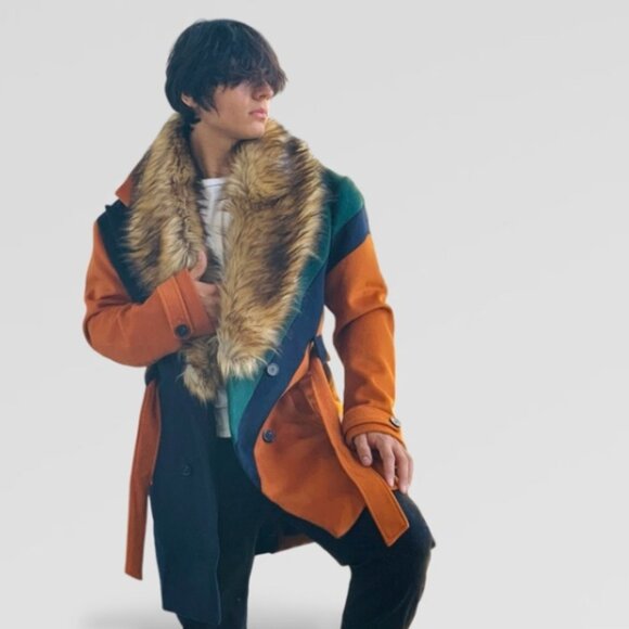 Men’s Rust | Navy | Green Double Breast Coat NWT - Picture 6 of 9